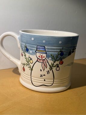 Bath & Body Works White XL Ceramic Snowman Holiday Mug Vintage 1997